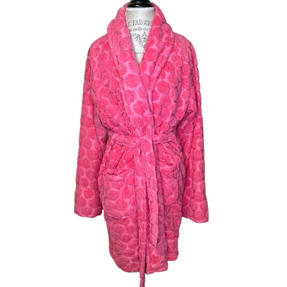 Aegean Short Plush Fuzzy Polkadot Robe Pink OS